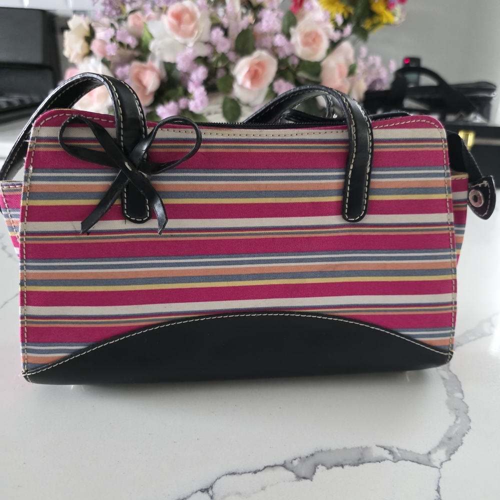 Striped Pink & Black Women's Satchel Bag
